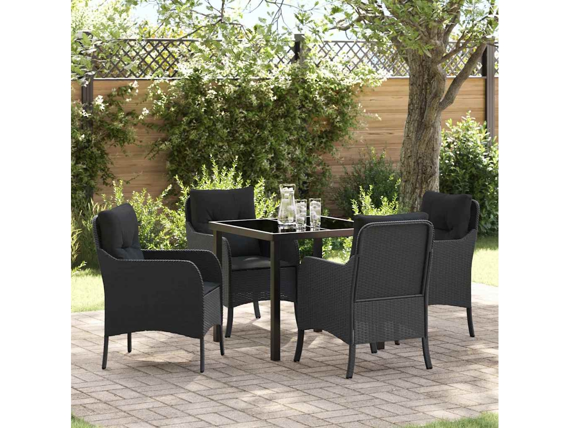 Vidaxl Conjunto De Jantar Para Jardim Com Almofada 5 Pcs Preto Vime Pe