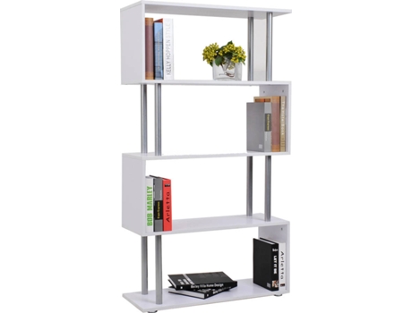Livraria Mobiliário de Escritório Estante - Cor: Branco - Madeira e Metal – 145 x 80 x 30 cm