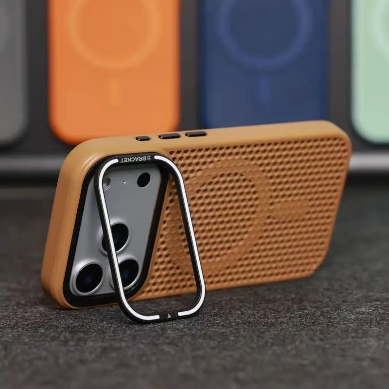 Capa Com Suporte Para Câmera E Dissipação De Calor (marrom) Para Iphone 15 Pro, Carregamento Sem Fio.