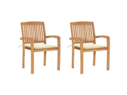 Cadeiras De Jardim C/ Almofadões Cor Creme 2 Pcs Teca Maciça Dkd Home Decor