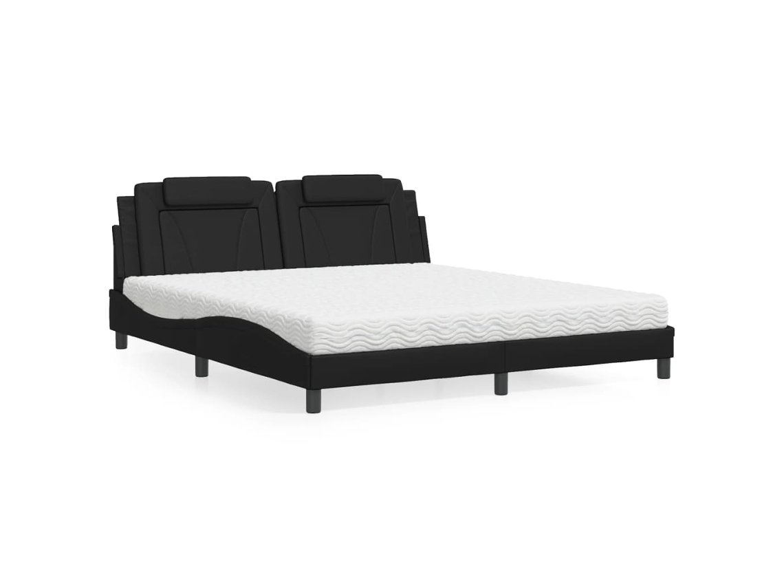 Cama Com Colchão 180x200 Cm Couro Artificial Preto