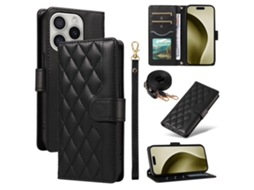 Capa Em Couro Pu Cor Preto Para Apple Iphone 16pro