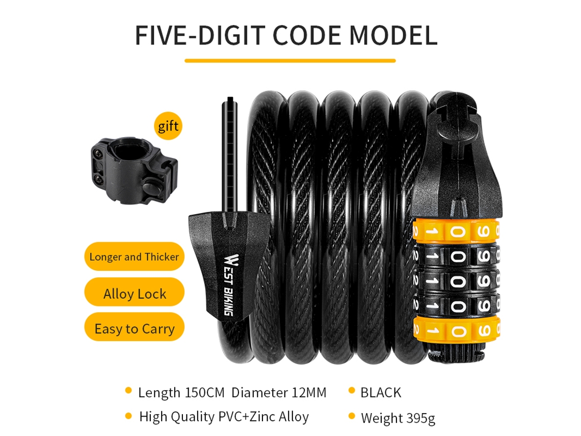 Cadeado De Cabo Para Bicicleta West Biking, Para Mtb, Bicicleta De Estrada, Segurança, Cabo De Aço, Cadeado Antifurto Com Senha, A Aquaforge