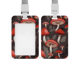 Porta Crachá em Plástico Resistente com Design Cogumelo Vermelho, Ideal para Cartões de Proximidade, Cartões de Crédito