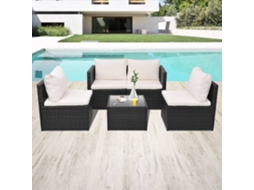 5 Pcs Conjunto Lounge De Jardim C/ Almofadões Vime Pe Preto Dkd Home Decor