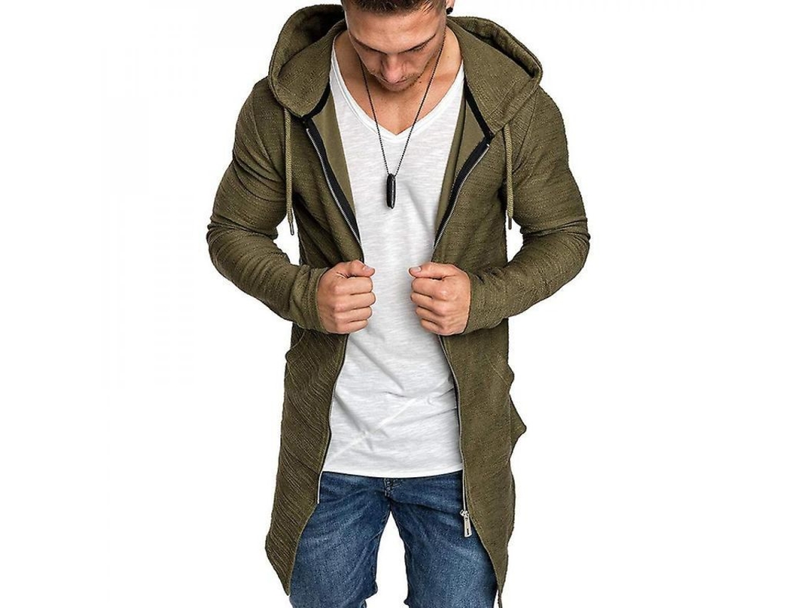 2026-chaqueta Para Hombre Con Capucha Cremallera Sudadera Abrigo Largo Invierno Algodón Slim 3xl Verde Ejército
