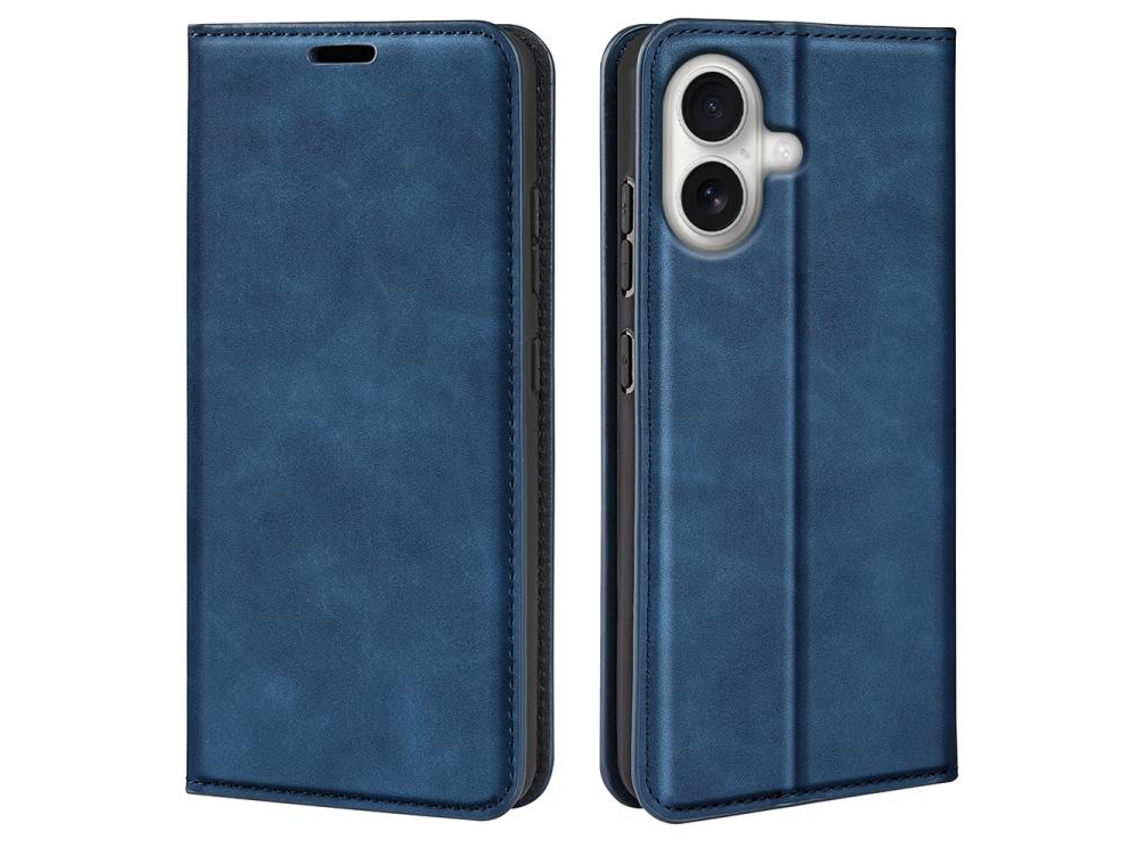 Capa Para Iphone 17 Em Couro Com Design Retrô E Fecho Magnético, Azul Escuro.