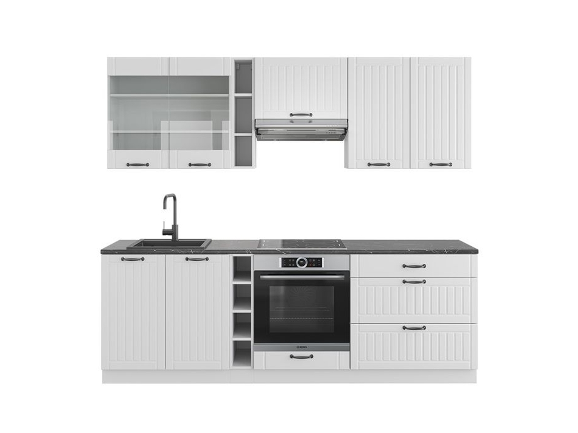 Cozinha Fame-Line, 235 cm sem bancada, Country branco/branco, VICCO