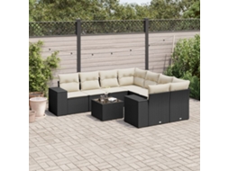 Vidaxl 9 Pcs Conjunto De Sofás P/ Jardim C/ Almofadões Vime Pe Preto