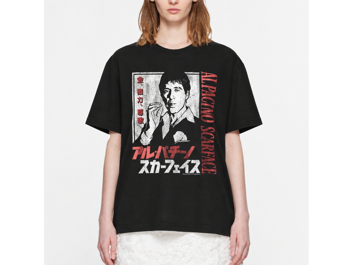 Rockinstone Scarface Movie Japanese Characters Black Adult T-shirt Size:xxl