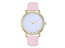 Relógio de pulso analógico de quartzo redondo com pulseira de couro, ideal para casais, mulheres e homens, rosa.