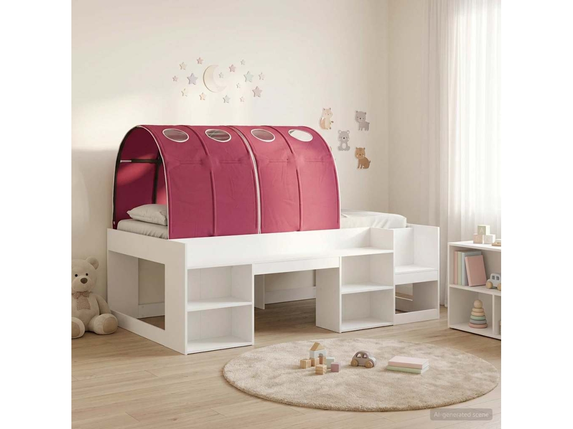 Vidaxl Estrutura De Cama Com Túnel 3 Unid. Branco E Vermelho