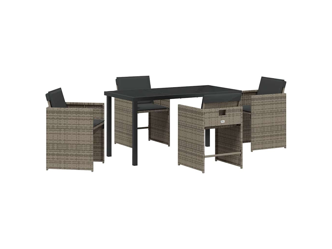 Conjunto de Jantar para Jardim 5 Pcs - Móveis para Jardim para Refeição Cinzeto Vime Pe HARLANV1