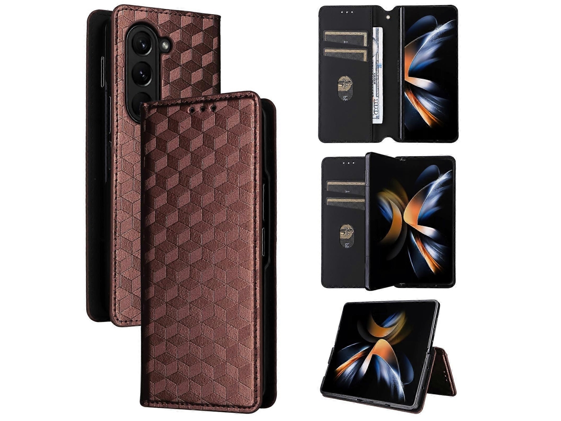 Capa De Celular De Couro Com Textura De Grade Cúbica