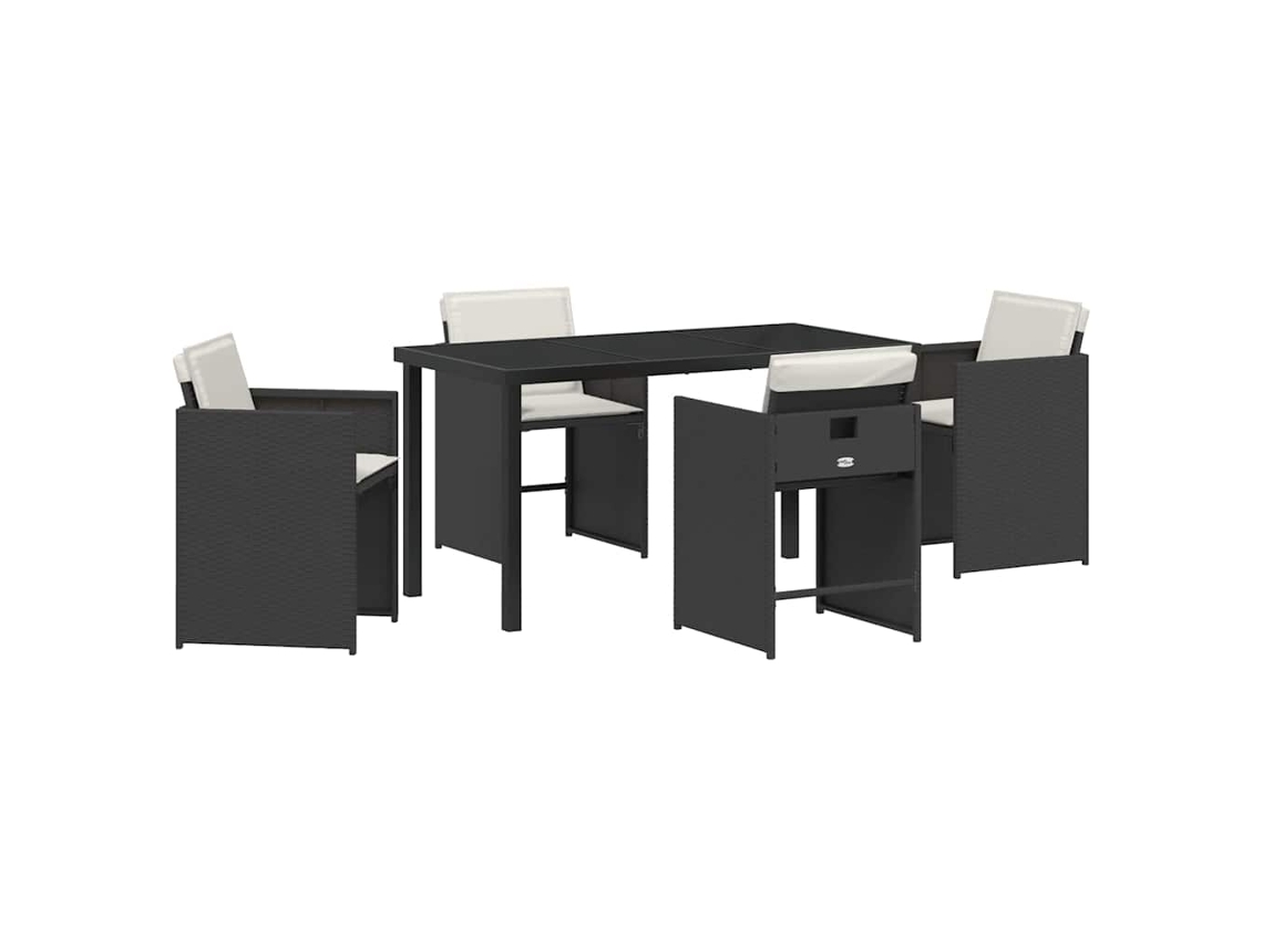 Conjunto 5 Conjunto De Jantar Para Jardim Vidaxl Preto Vime Pe (140 X 80 X 73 Cm)