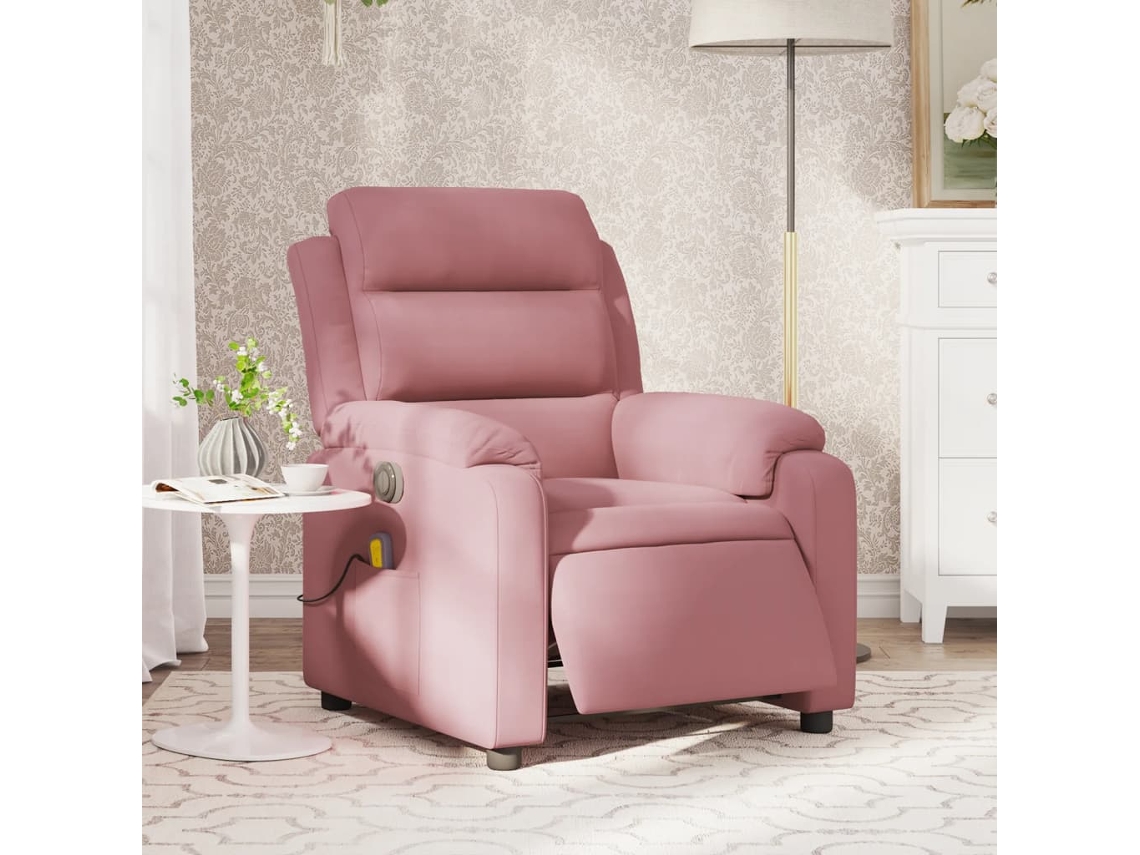 Vidaxl Poltrona De Massagens Reclinável Elétrica Veludo Rosa