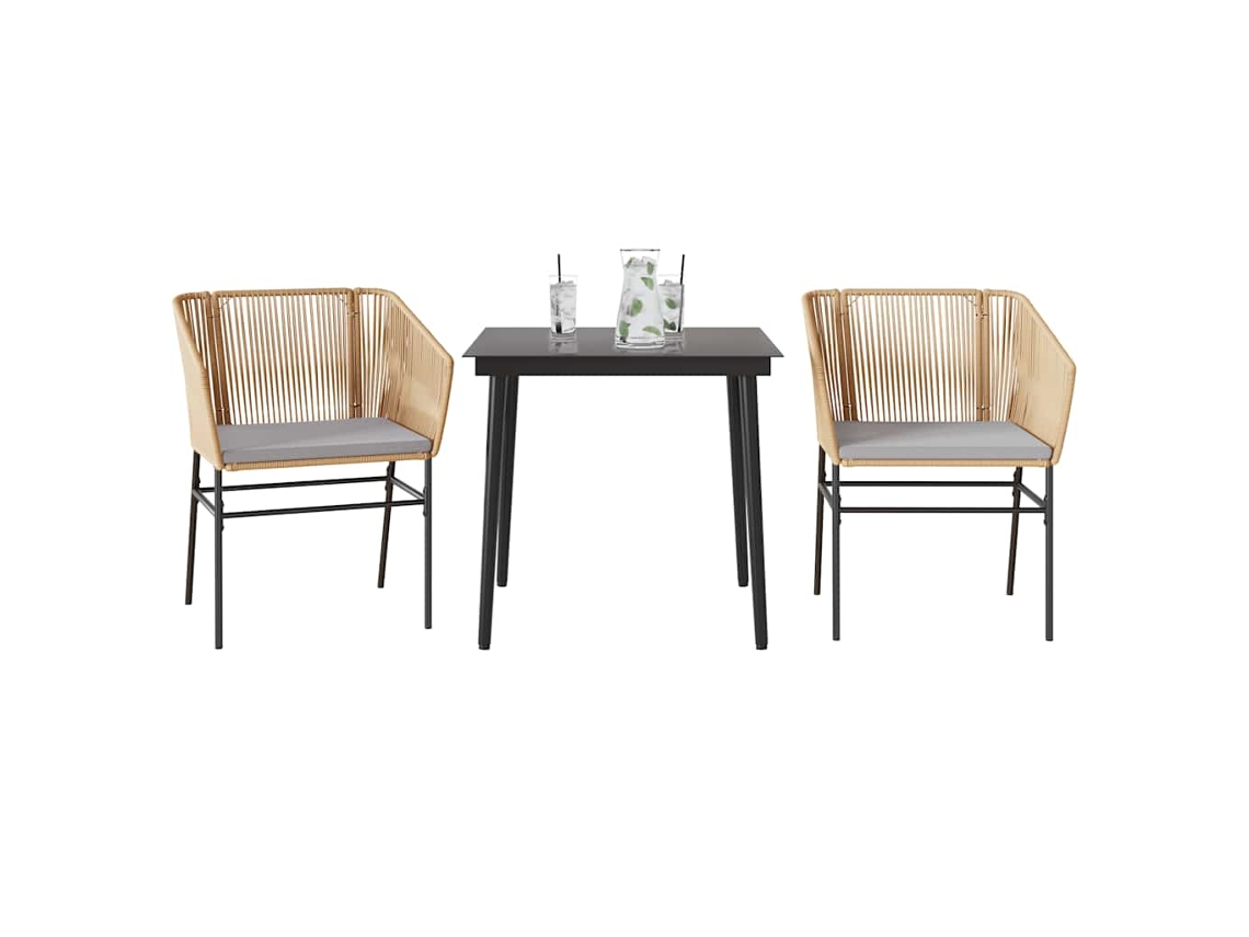 Vidaxl Conjunto Jantar Jardim 3 Peças Almofadas Vidro Vime Pe Castanho