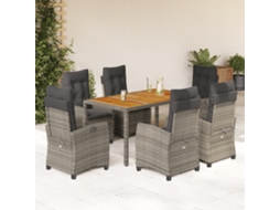 Vidaxl 7 Pcs Conjunto De Jantar P/ Jardim C/ Almofadões Vime Pe Cinza