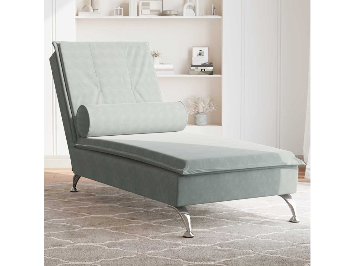 Vidaxl Chaise Lounge De Massagem Com Rolo Veludo Cinzento-claro