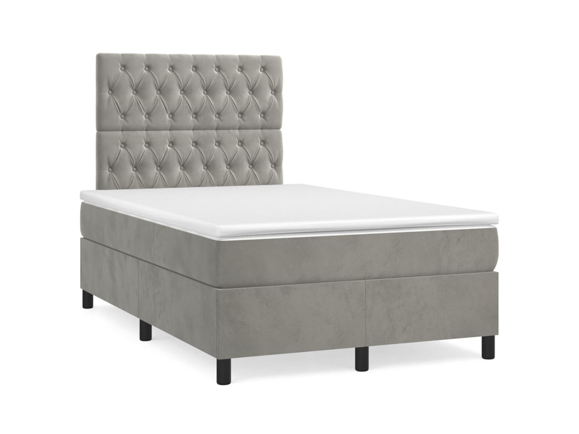 Vidaxl Cama Box Spring Colchão Led 120x190 Cm Couro Artif. Cinza-claro