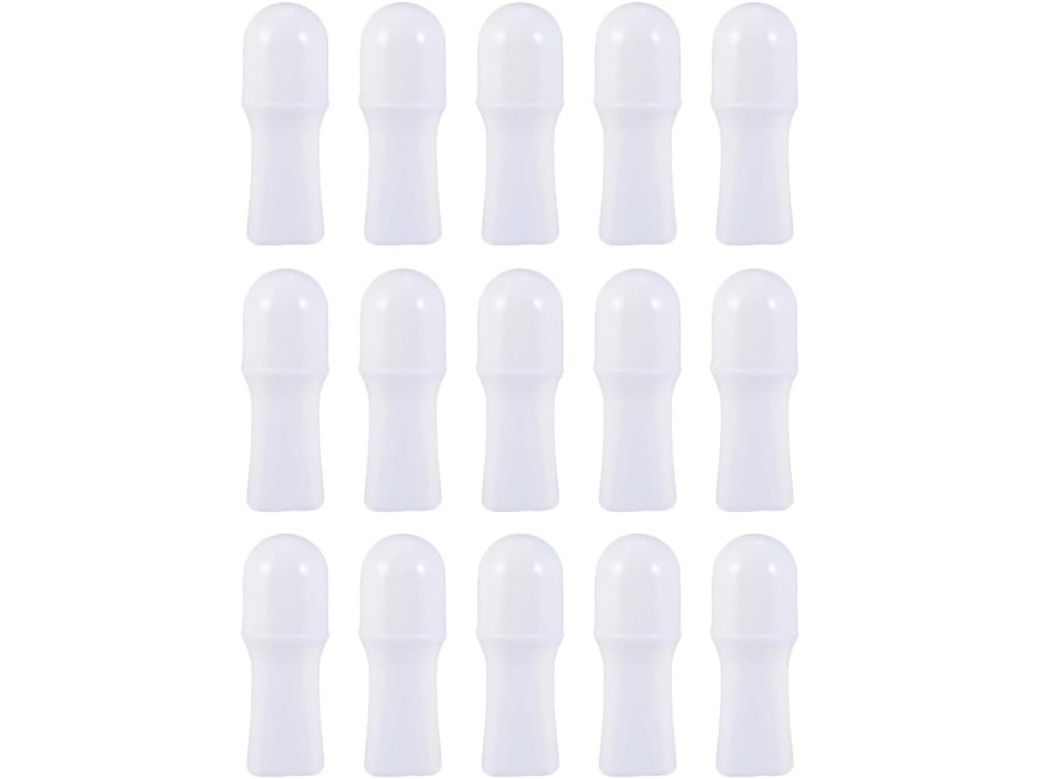 Conjunto De 15 Frascos Roll-on De Plástico Branco De 30ml Com Esfera De Aço Inoxidável.