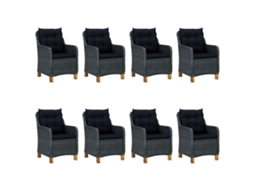 Maison Exclusive - 9 Pcs Conj. Jantar Exterior C/ Almofadões Vime Pe Cinza-escuro