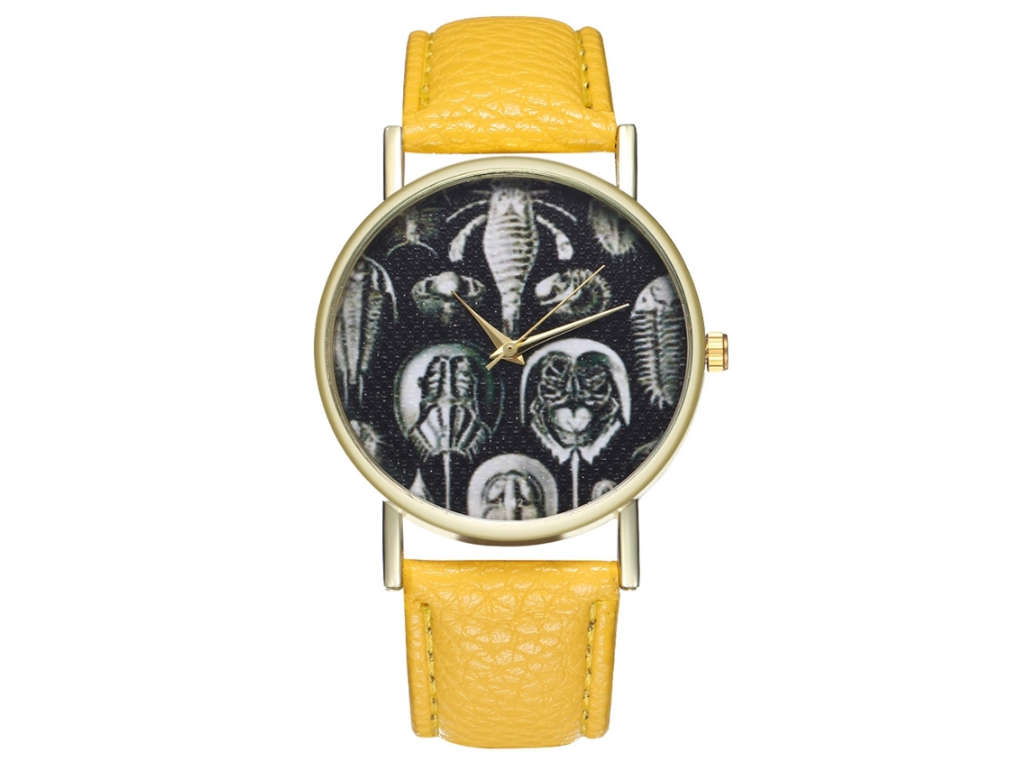 Reloj De Pulsera De Cuarzo Unisex Con Correa De Cuero Pu Zhoulianfa (amarillo)