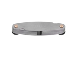 Medidor de rosca imperial e métrica em aço inoxidável, ferramenta industrial para medir passo de rosca R15,5-25 mm.