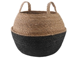 Conjunto 1 Vaso De Plantas Trançado Vidaxl Preto Erva Marinha (ø 45 X 36 Cm)
