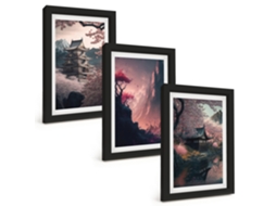 Composição De Quadros Paisagens Fantásticas Das Montanhas Do Japão Moldura Preta Imagens Para Um Quarto Infantil Espelharte (3 Peças 20x30 Cm)