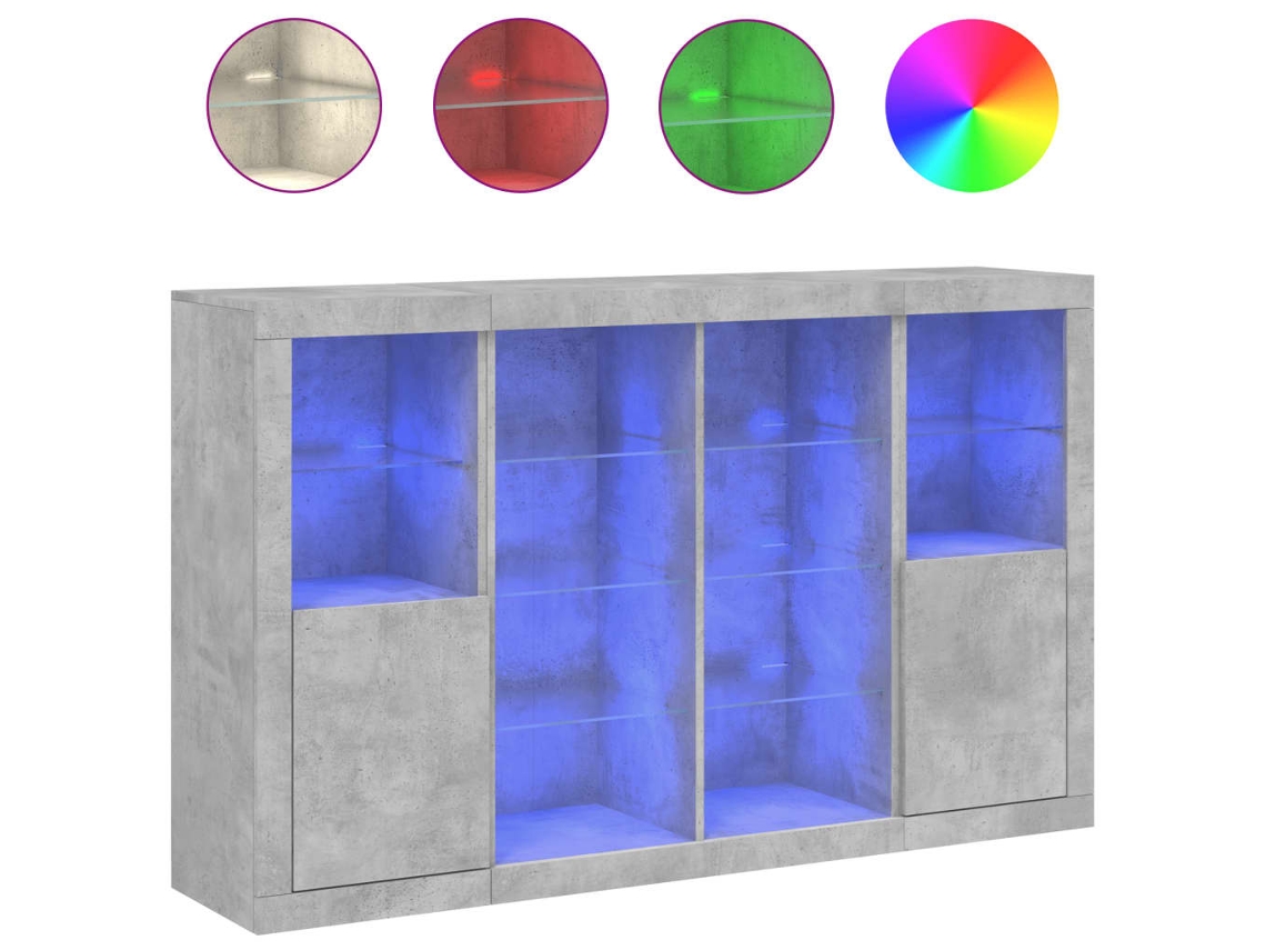 Conjunto de 3 Aparadores MAISON EXCLUSIVE com Leds Derivado da Madeira Cinzento Cimento