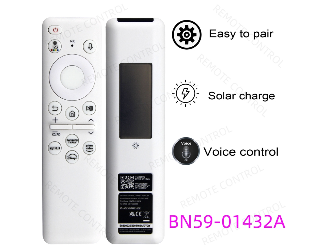 Controlo Remoto Solar Com Voz Bluetooth Compatível Com Samsung Bn59-01432a, Recarregável, Cor Branco