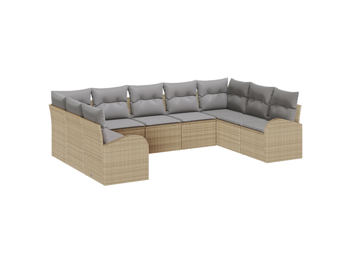 Conjunto 9 Assentos Exteriores Vidaxl Bege Vime Pe (289 X 179 X 85 Cm)