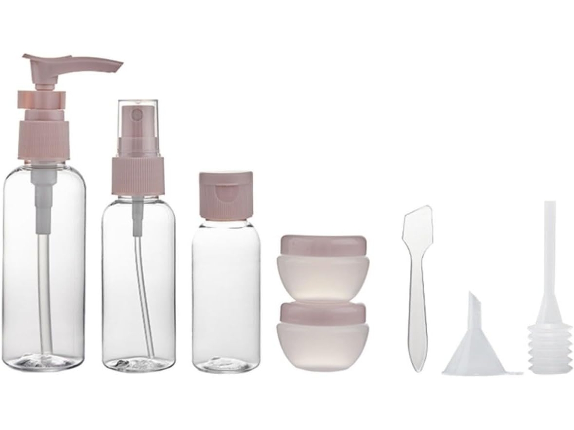 Conjunto de 8 Mini Frascos Plásticos para Maquiagem Light Com