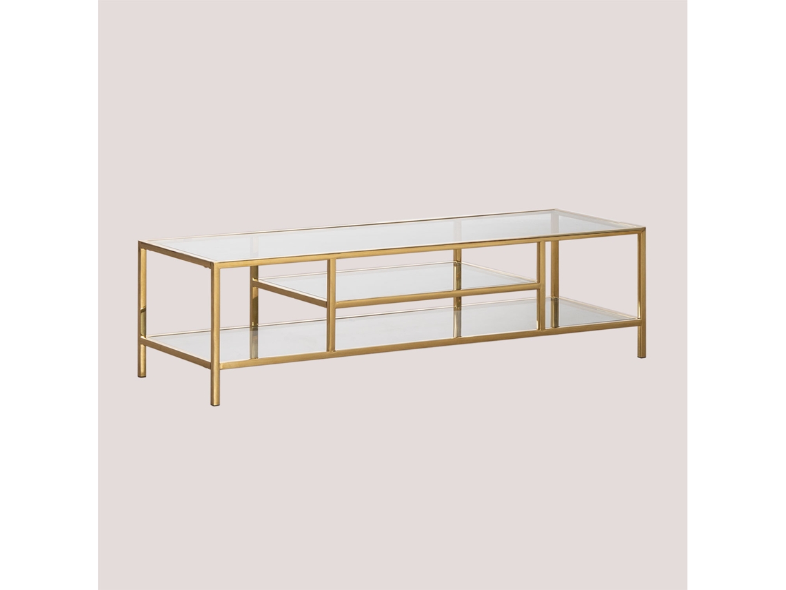 Sklum Móvel Tv 150x50 Cm Em Vidro E Aço Amelia Aço Dourado