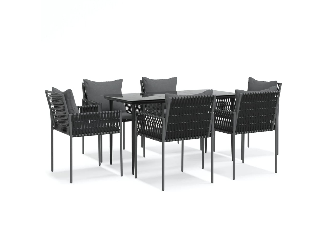 Conjunto de 7 Jantar para Jardim com Almofadões Vime Pe e Aço MAISON EXCLUSIVE (7pcs)