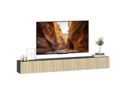 Rack CHEZMOI para TV de 140cm com 2 portas basculantes, 72 polegadas, madeira natural e preto (140x25x22cm)