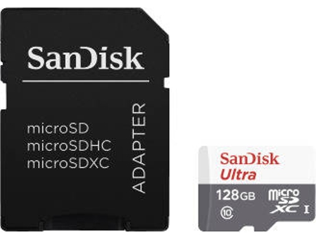 Cartão de Memória MicroSDXC SANDISK Ultra 128 GB + SD Adapter Cartão de Memória Class 10