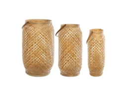 Conjunto De 3 Lanternas Bambu Tecido Natural Bege Atmosphera Interior Designer