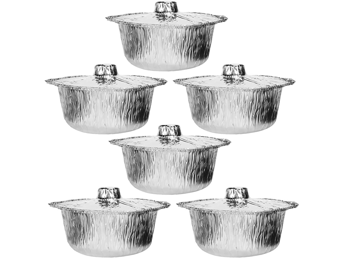 Conjunto De 6 Panelas Descartáveis De Alumínio Para Churrasco, 2000ml, Multiuso, Redondas, Ideais Para Cozinhar Conjunto De 6 Panelas D Gokoco