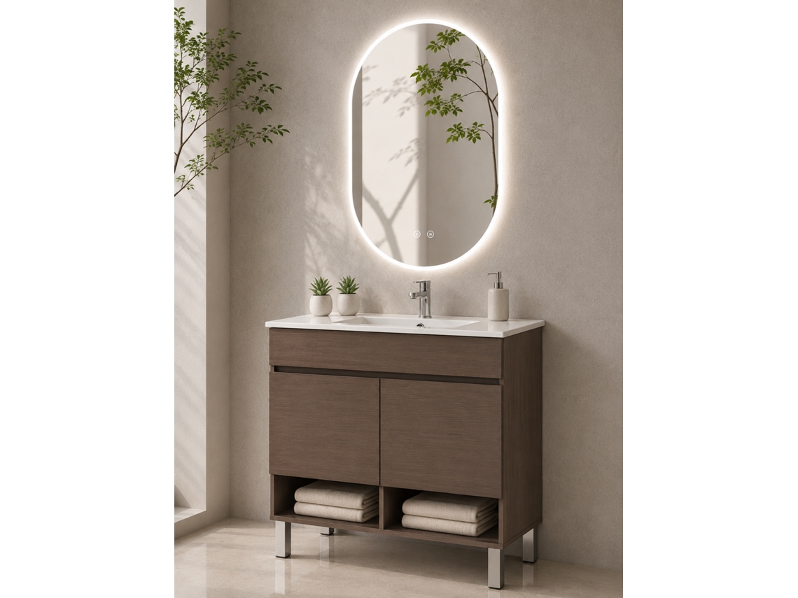 Móvel De Casa De Banho Com Pés Com Lavatório Extraplano Origenbath Nebari Sem Espelho 60x35 Cm Freixo Tea