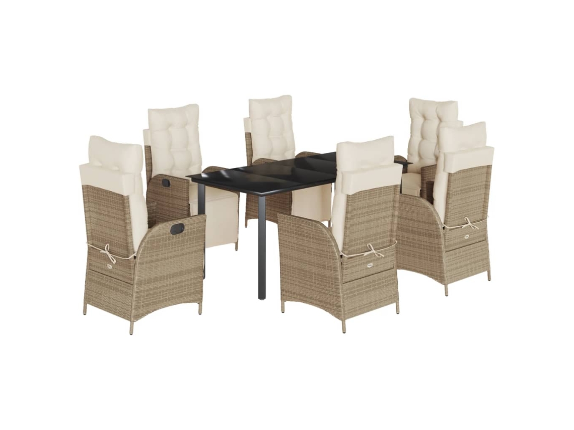 Conjunto de 7 Jantar para Jardim com Almofadões Vime Pe Bege MAISON EXCLUSIVE