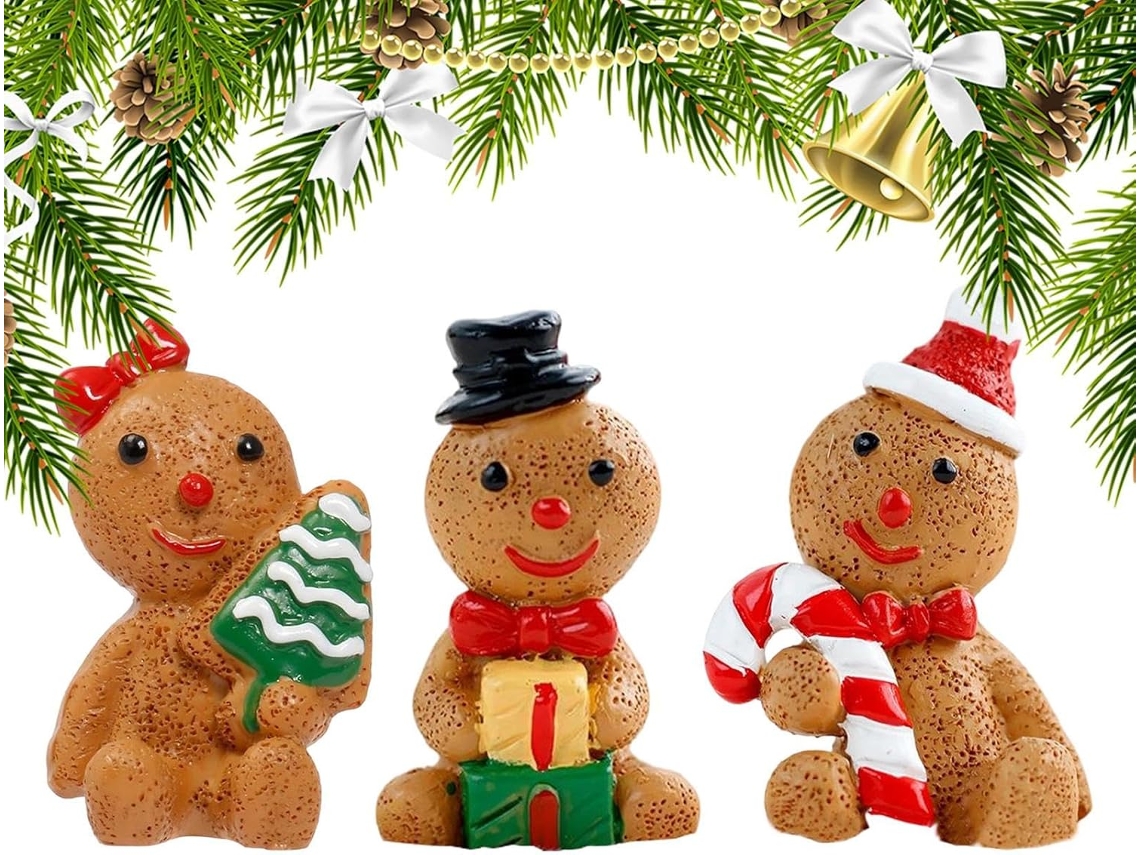 Kit de Estatuetas de Boneco de Gengibre em Resina para o Natal, Enfeites Portáteis e Duráveis, Pintadas À Mão. Ideais CHABERLU