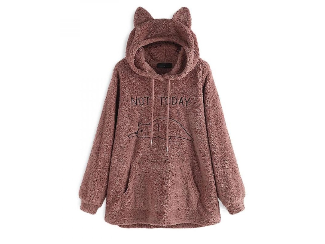 Jaqueta Oversized com Capuz de Pelo Duplo e Orelhas de Gato para Mulheres Outono Inverno 5XL Rosa | S/MARCA