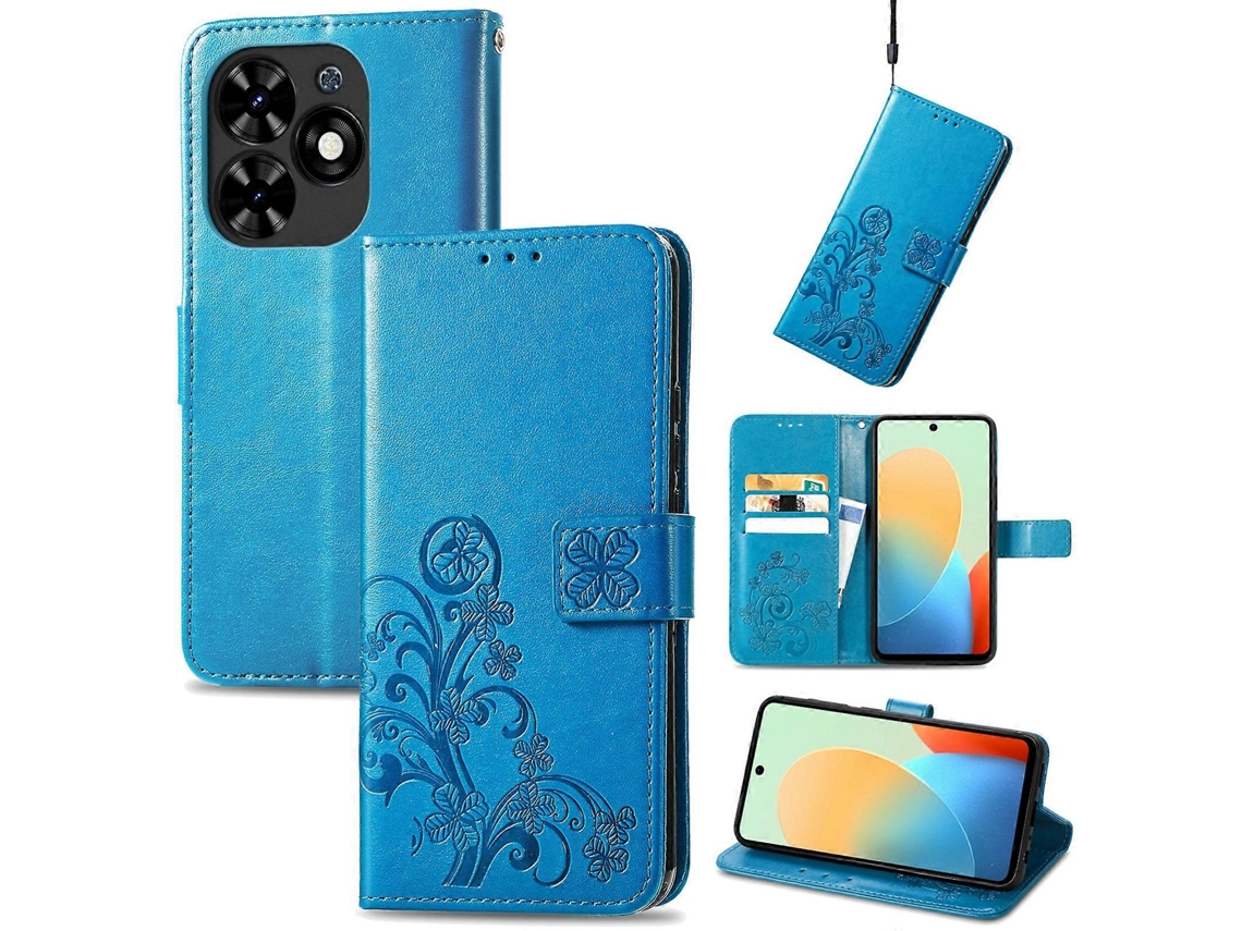 Capa De Couro Para Celular Com Fecho De Quatro Folhas E Fivela Em Relevo