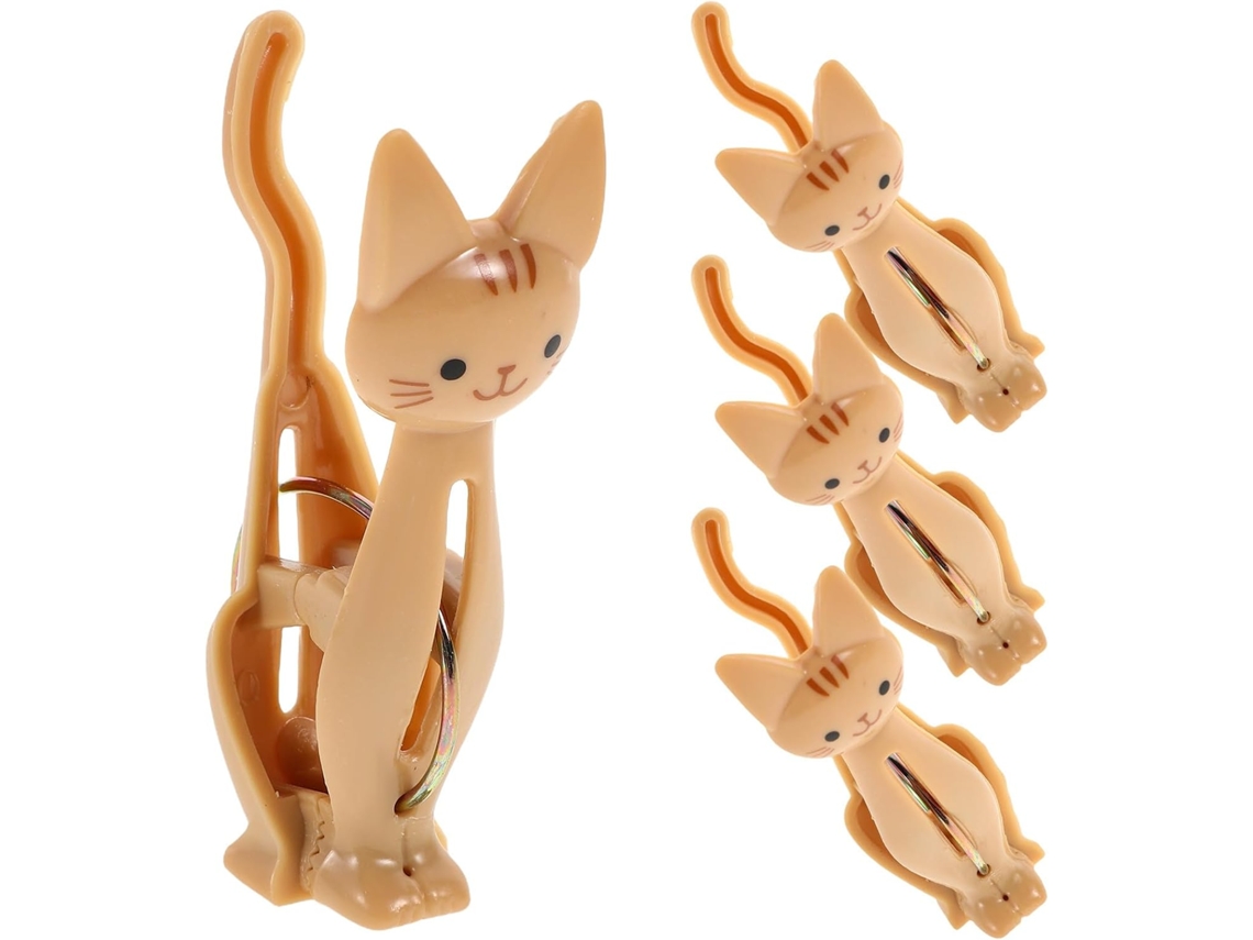 Conjunto de 4 alfinetes de plástico e ferro com desenho de gato animado para sacos de alimentos, Com Forte