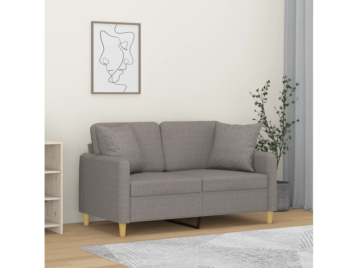 Vidaxl Sofá 2 Lug. +almofadas Decoração 120cm Tecido Cinza-acastanhado