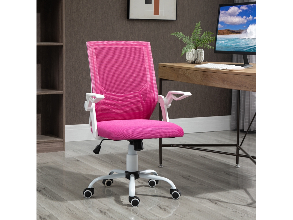 Cadeira Escritório Rosa 62x68x117-127cm Malha Braços Dobráveis Reclinável