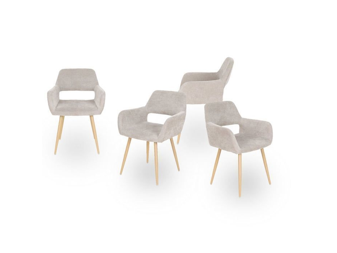Conjunto De 4 Cadeiras De Sala De Jantar Escandinavas Com Braços Em Tecido Bege Cromwell Meubles Cosy