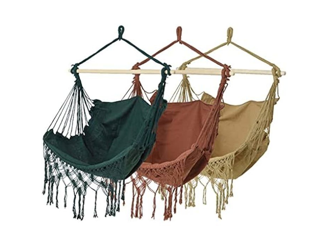 Hammock De Jardim Prgn 30 X 130 X 100 Cm Poliéster Madeira Franja Marrom Areia/verde/vermelho